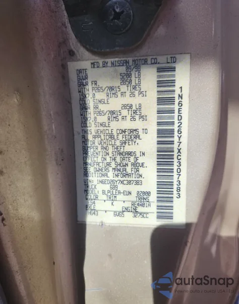 1999 Nissan Frontier King Cab Xe z USA, uszkodzony, nr VIN 1N6ED26Y7XC307383